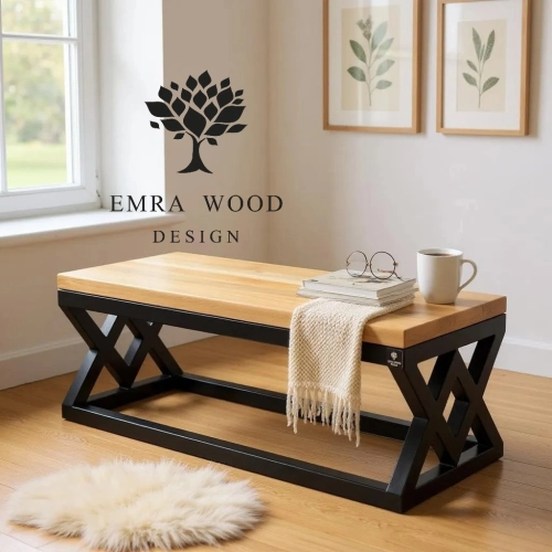 Ławka Metalowa Loft Siedzisko Drewno Lite Dąb LM-45 Rozmiary od 50 cm do 200 cm