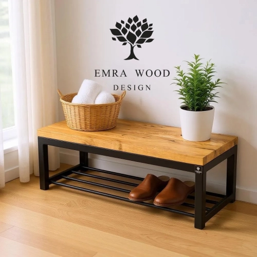 Ławka Metalowa Loft Siedzisko Drewno Lite DĄB LM-3 Rozmiary od 50 cm do 200 cm