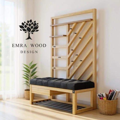 Ławka Szafka Pufa Pikowane Siedzisko Czarny Wieszak LPP-123 Rozmiary od 50 cm do 200 cm