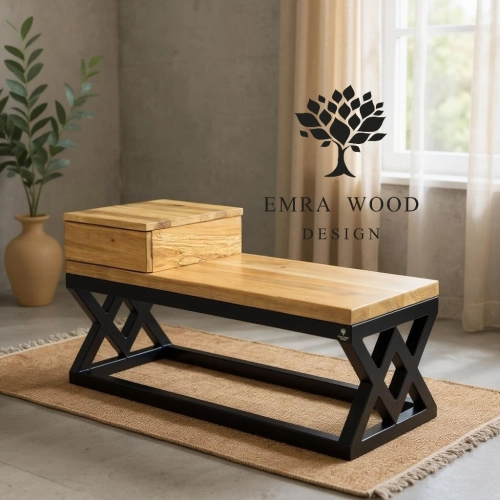 Ławka Metalowa Loft Siedzisko Drewno Lite Olcha LM-46 Rozmiary od 50 cm do 200 cm