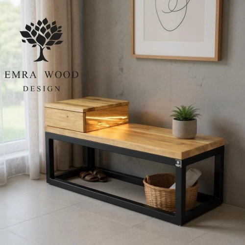 Ławka Metalowa Loft Siedzisko Drewno Lite Olcha LM-50 Rozmiary od 50 cm do 200 cm