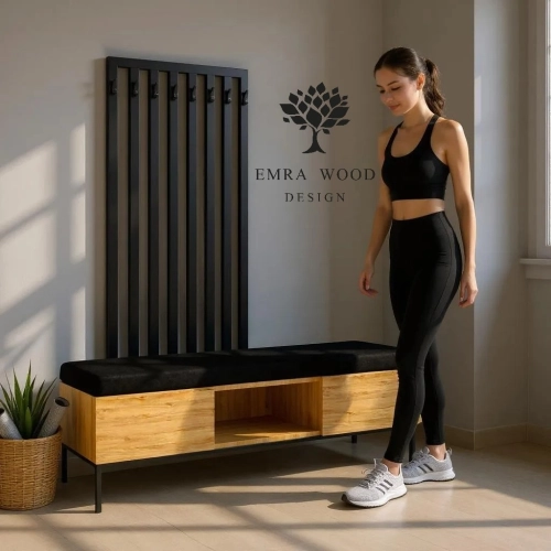 Szafka z Wieszakiem Siedzisko Tapicerowane Czarny SGM-1