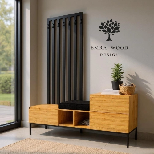 Szafka z Wieszakiem Siedzisko Tapicerowane Czarny SGM-6