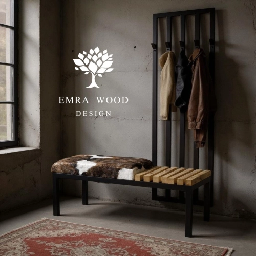 Ławka Metalowa Tapicerowana Krowa 01 z Wieszakiem LGM-197 Rozmiary od 50 cm do 200 cm