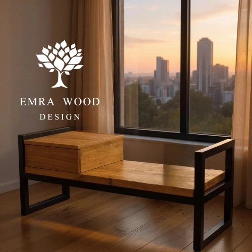 Ławka Metalowa Loft Siedzisko Drewno Lite Dąb LM-30 Rozmiary od 50 cm do 200 cm