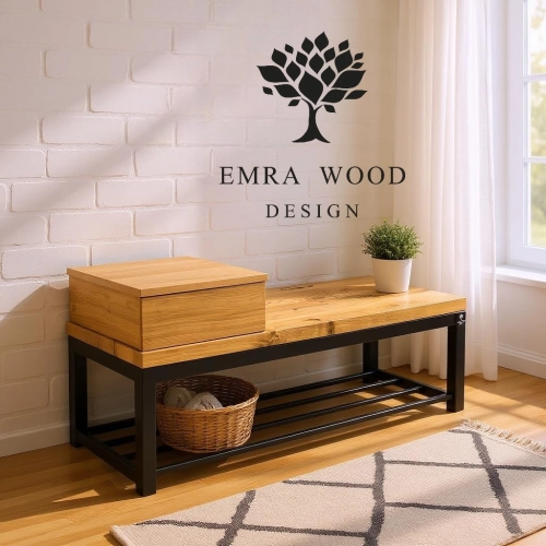 Ławka Metalowa Loft Siedzisko Drewno Lite Dąb LM-34 Rozmiary od 50 cm do 200 cm