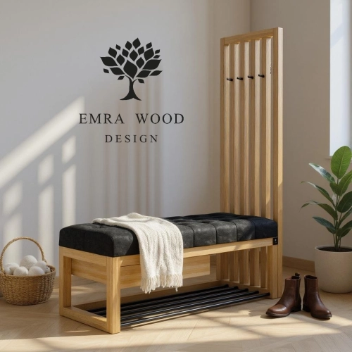 Ławka Szafka Pufa Pikowane Siedzisko Czarny Wieszak LPP-127 Rozmiary od 50 cm do 200 cm