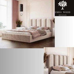 Łóżko tapicerowane z pojemnikiem Astrid z zaokrąglonym wezgłowiem Wezgłowia 110 cm