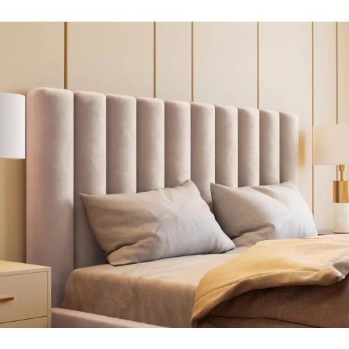 Łóżko tapicerowane z pojemnikiem Frida w pasy  Wezgłowia 110 cm