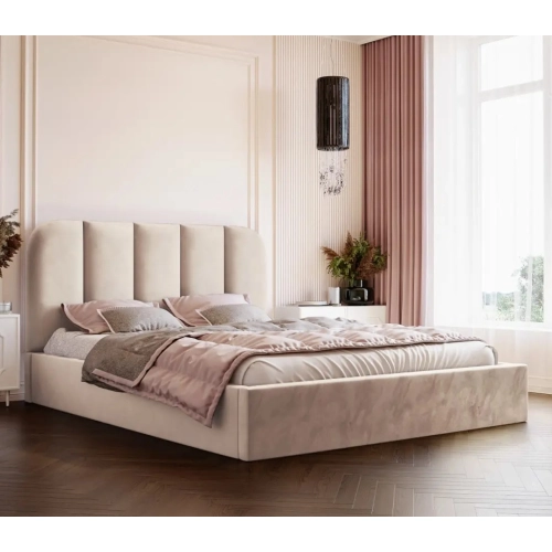 Łóżko tapicerowane z pojemnikiem Astrid z zaokrąglonym wezgłowiem Wezgłowia 110 cm