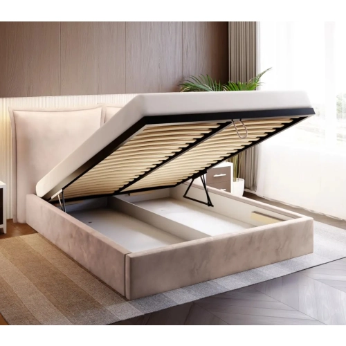 Łóżko tapicerowane z pojemnikiem Britta z poduchowym wezgłowiem Wezgłowia 110 cm