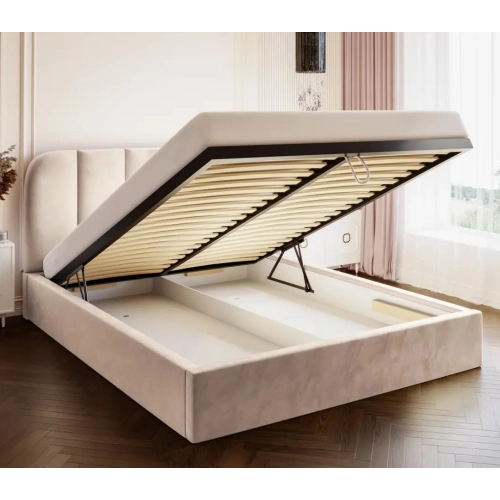 Łóżko tapicerowane z pojemnikiem Astrid z zaokrąglonym wezgłowiem Wezgłowia 110 cm