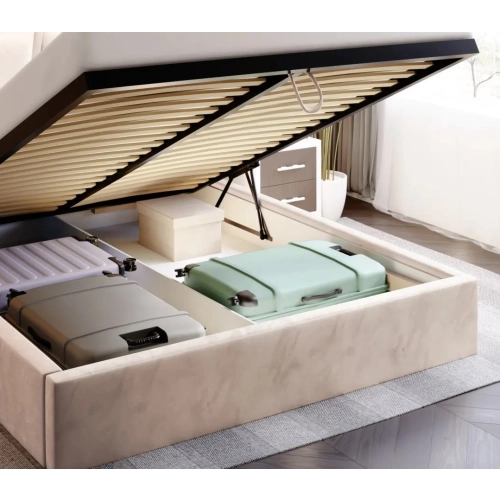 Łóżko tapicerowane z pojemnikiem Britta z poduchowym wezgłowiem Wezgłowia 110 cm