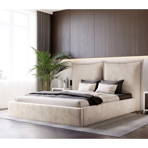 Łóżko tapicerowane z pojemnikiem Britta z poduchowym wezgłowiem Wezgłowia 110 cm