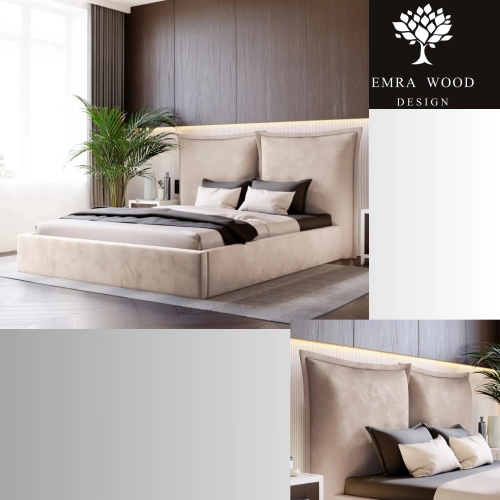 Łóżko tapicerowane z pojemnikiem Britta z poduchowym wezgłowiem Wezgłowia 110 cm