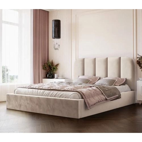 Łóżko tapicerowane z pojemnikiem Astrid z zaokrąglonym wezgłowiem Wezgłowia 110 cm