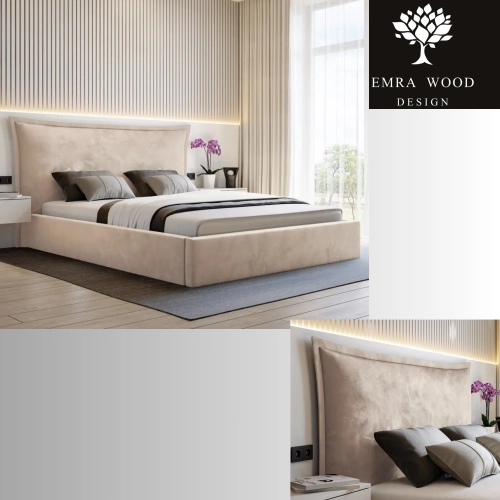 Łóżko tapicerowane z pojemnikiem Sofia z poduchowym wezgłowiem Wezgłowia 110 cm