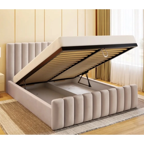 Łóżko tapicerowane z pojemnikiem Frida w pasy  Wezgłowia 110 cm