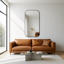 Lustro SOHO LOFT – nowoczesne prostokątne lustro w czarnej ramie | Loftowe lustro z zaokrąglonymi rogami do salonu, sypialni i przedpokoju