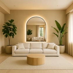 Lustro LAWENDA ARCH – półowalne lustro LED z podświetleniem | Toskański styl, lustro do salonu, sypialni i przedpokoju