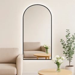 Lustro AMALFI ARCH – półowalne lustro w czarnej ramie z łukiem | Nowoczesne lustro do przedpokoju, salonu i sypialni
