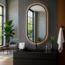 Lustro VELVET OVAL – Owalne Lustro w Matowej Czarnej Ramie MDF z podświetleniem LED do Sypialni, Przedpokoju i Salonu Biura