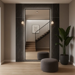 Lustro METRO LOFT  – duże lustro LED w czarnej ramie z podświetleniem | Loftowe lustro do przedpokoju, salonu i sypialni