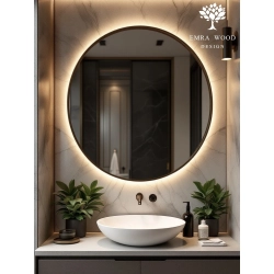 Lustro AURA RING – okrągłe lustro LED z podświetleniem w czarnej ramie | Nowoczesne lustra do łazienki, przedpokoju i salonu