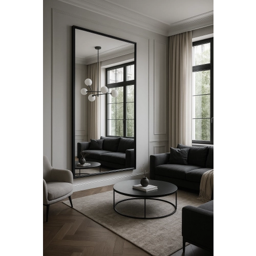 Lustro BLACK LOFT – duże dekoracyjne lustro prostokątne w czarnej ramie w stylu loftowym do sypialni, salonu i przedpokoju