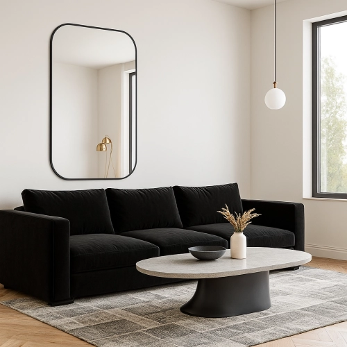 Lustro SOHO LOFT – nowoczesne prostokątne lustro w czarnej ramie | Loftowe lustro z zaokrąglonymi rogami do salonu, sypialni i przedpokoju