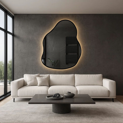 Lustro nowoczesne ROMEO - dekoracyjne lustro o unikalnym, organicznym kształcie z podświetleniem LED w ramie MDF