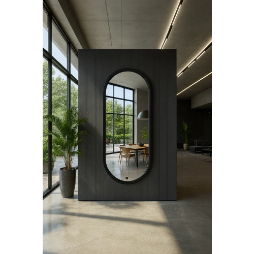 Lustro VELVET OVAL – Owalne Lustro w Matowej Czarnej Ramie MDF do Sypialni, Przedpokoju i Salonu