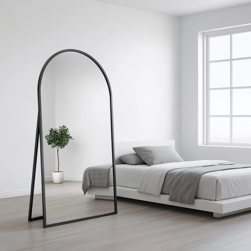 Lustro ArchMoss – półowalne lustro stojące w czarnej ramie | Nowoczesne lustro loftowe do sypialni i salonu