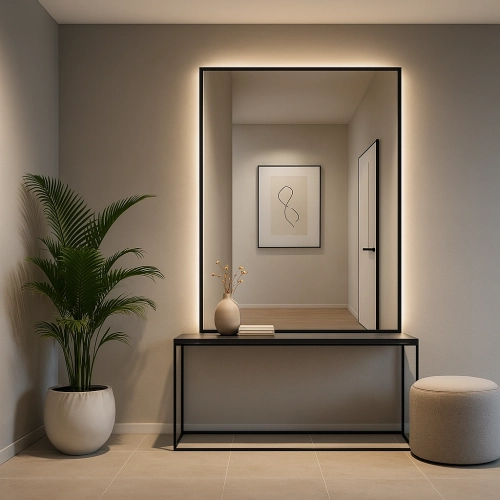 Lustro NIGHT GLOW – nowoczesne lustro LED z czarną ramą i podświetleniem do przedpokoju i salonu