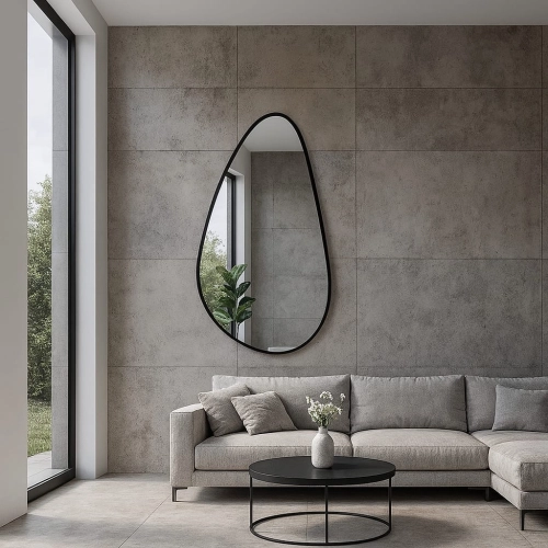 Lustro ORGANIC DROP – lustro o nieregularnym kształcie w czarnej ramie | Designerskie lustro organiczne do przedpokoju, salonu i sypialni