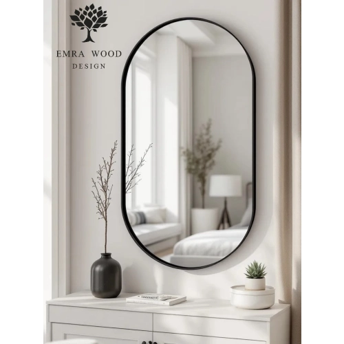 Lustro VELVET OVAL – Owalne Lustro w Matowej Czarnej Ramie MDF do Sypialni, Przedpokoju i Salonu