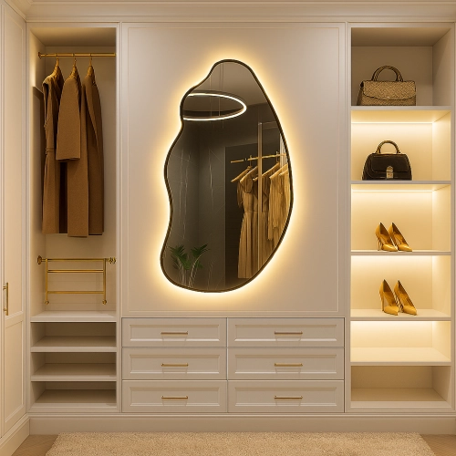 Lustro VOGUE LINE – lustro organiczne do garderoby, lustro do sypialni, stylowe lustro designerskie z podświetleniem LED