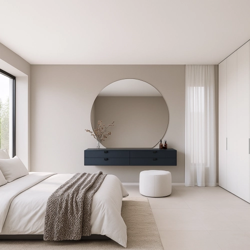 Lustro AMOUR – nowoczesne okrągłe lustro łazienkowe ze ściętym bokiem | styl minimalistyczny