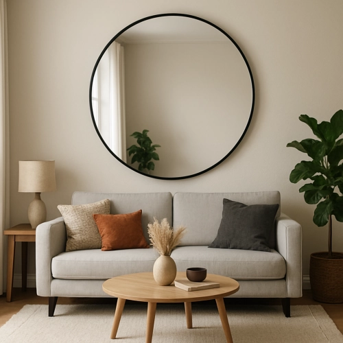 Lustro HALO BLACK – Okrągłe Lustro w Czarnej Ramie MDF SLIM do Salonu, Przedpokoju i Sypialni, Nowoczesne Lustro Dekoracyjne