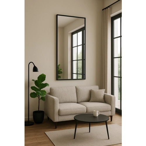 Lustro BLACK LOFT – duże dekoracyjne lustro prostokątne w czarnej ramie w stylu loftowym do sypialni, salonu i przedpokoju