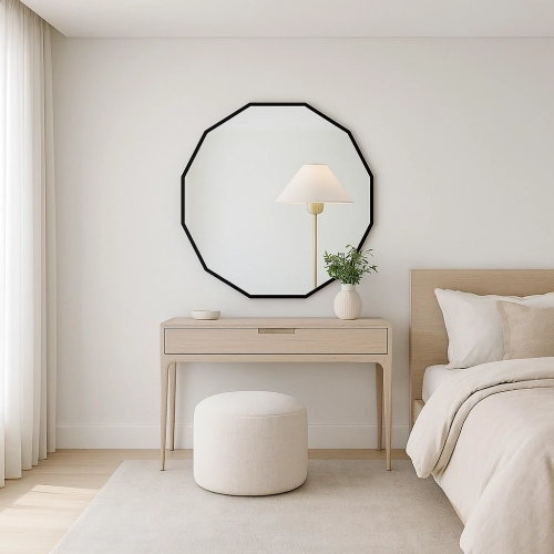 Lustro FlowerLine – wielokątne lustro w czarnej ramie | Designerskie lustro geometryczne do sypialni, salonu i przedpokoju