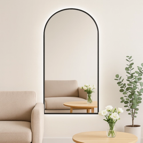 Lustro AMALFI ARCH – półowalne lustro w czarnej ramie z łukiem | Nowoczesne lustro do przedpokoju, salonu i sypialni