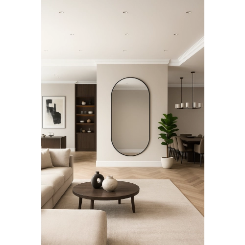 Lustro VELVET OVAL – Owalne Lustro w Matowej Czarnej Ramie MDF do Sypialni, Przedpokoju i Salonu