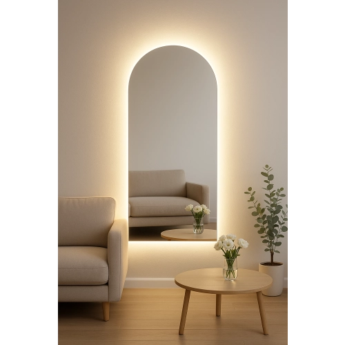 Lustro LUNARO LED półokrągłe nowoczesne dekoracyjne z podświetleniem