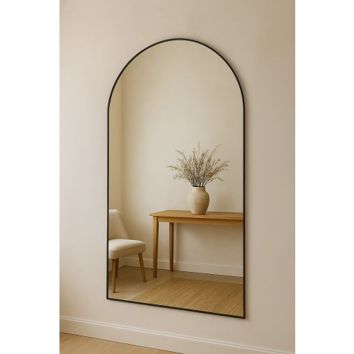 Lustro AMALFI ARCH – półowalne lustro w czarnej ramie z łukiem | Nowoczesne lustro do przedpokoju, salonu i sypialni