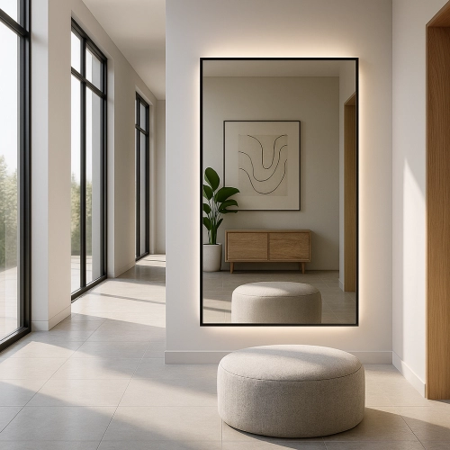 Lustro NIGHT GLOW – nowoczesne lustro LED z czarną ramą i podświetleniem do przedpokoju i salonu