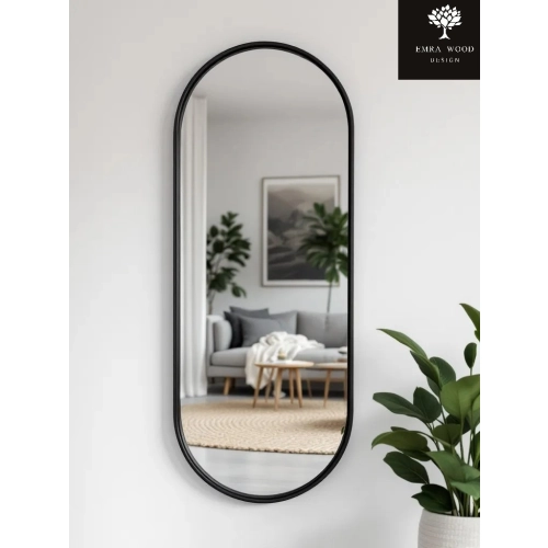 Lustro VELVET OVAL – Owalne Lustro w Matowej Czarnej Ramie MDF do Sypialni, Przedpokoju i Salonu
