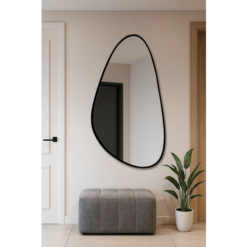 Lustro ORGANIC DROP – lustro o nieregularnym kształcie w czarnej ramie | Designerskie lustro organiczne do przedpokoju, salonu i sypialni