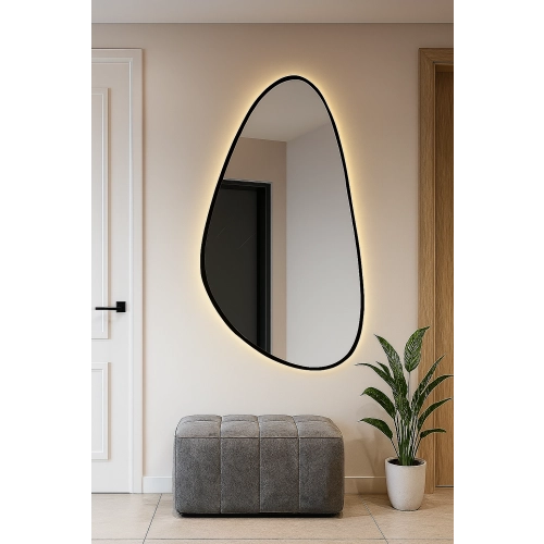 Lustro ORGANIC DROP – lustro LED o nieregularnym kształcie w ramie z podświetleniem | Designerskie lustro organiczne do salonu, sypialni i przedpokoju