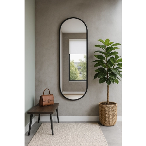 Lustro VELVET OVAL – Owalne Lustro w Matowej Czarnej Ramie MDF do Sypialni, Przedpokoju i Salonu